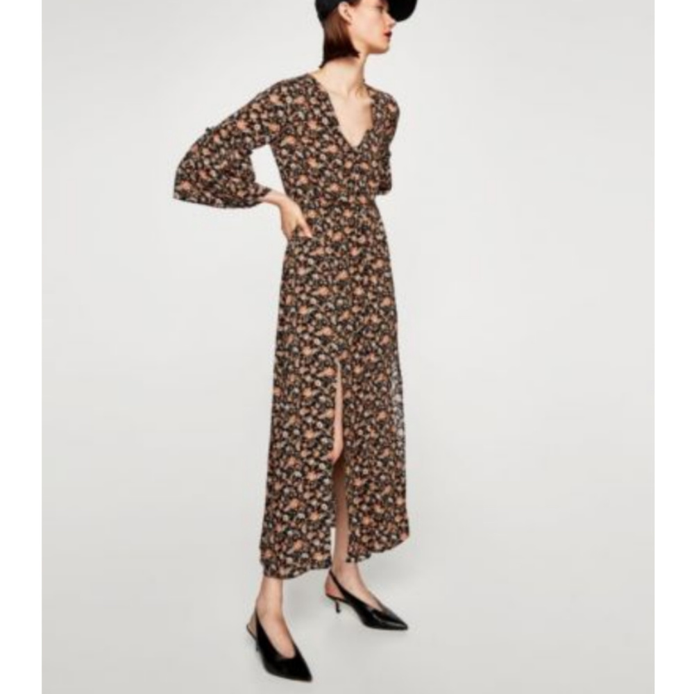 LONG FLORAL PRINT SHIRT/TUNIC DRESS FRONT SLIT